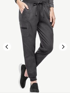 3 PIECE: Scrub Drawstring Jogger Pants And 2  Shirts in Charcoal